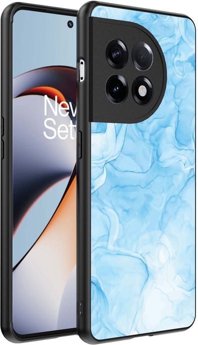 Smartphonica Telefoonhoesje Geschikt voor OnePlus 11R met marmer opdruk - TPU backcover case marble design - Lichtblauw geschikt voor OnePlus 11R
