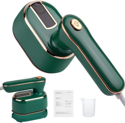 Stoomstrijkijzer, mini, 1000 W, opvouwbaar, draagbaar reisstrijkijzer, handstrijkmachine met 100 ml watertank, droog en nat strijken, stoom, klein strijkijzer, stoom voor thuis en onderweg,groen