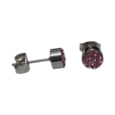 Rvs sieraden- Oorbellen Zilverkleur- oorstekers lichtroze kristal -6mm