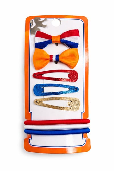 Nederland Haaraccessoires Set – 8 Delig – Haarclips, Strikjes & Elastiekjes – Oranje / Rood Wit Blauw – Koningsdag EK WK