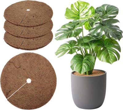 Set van 4 Kokosnootschijven voor Planten (Diameter 37 cm), Natuurlijke Mulchschijven voor Winterbescherming, Onkruidbestrijding en Tuinbescherming, Ideaal voor Balkon en Bloempotten
