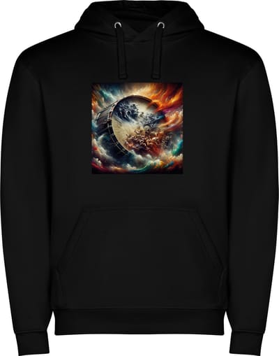 Zwarte unisex hoodie met “ Kleurrijke Drum – Trommel – Onweer “ Print Full Color Color merk Roly maat S