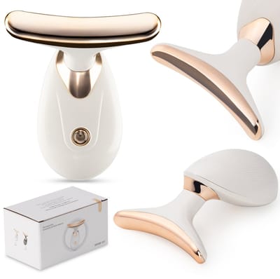COIL Luxe verwarmde gezichts- en nekmassager - Rimpelvermindering - Lifting - EMS-vibratie - Draadloos - Wit/Goud