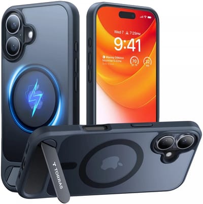 TORRAS Hoesje Geschikt voor Apple iPhone 16 Plus - UPro Pstand - Compatibel met MagSafe - Uitklapbare Kickstand - Back Cover met Magneet - Zwart