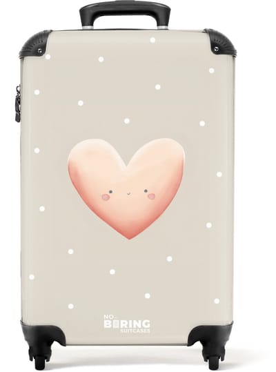 NoBoringSuitcases.com® - Kinderkoffer meisje - Kindertrolley meisjes - Roze hart omringd door beige stippen - Handbagage koffer lichtgewicht - Reiskoffer trolley kinderen - Rolkoffer met wieltjes - Past binnen 55x40x20 en 55x35x25