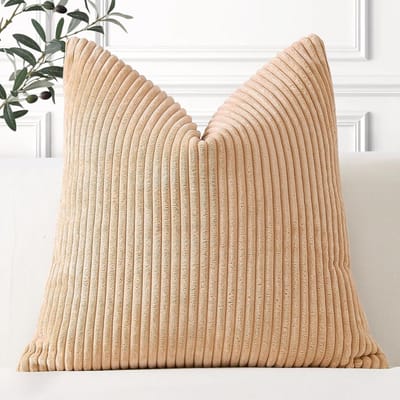 SnelShoppen - Cozy Gestreepte Corduroy Kussenhoes 45 x 45 cm Superzacht Decoratief Vierkant Kussen voor Bank Slaapkamer Auto - Khaki