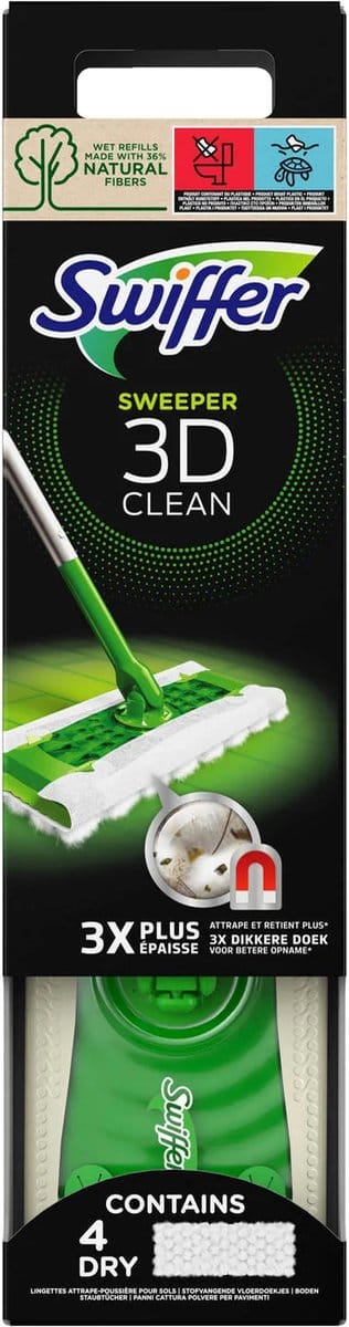 Swiffer Vloerreiniger 3D Clean Starterskit - 1 Vloerwisser + 4 Droge & 2 Vochtige doekjes