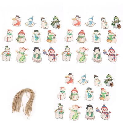 36 stuks Kerst Sneeuwman Houten Ornamenten Kerstboom Hangende Sneeuwman Decoraties voor Vakantiefeest Decor white