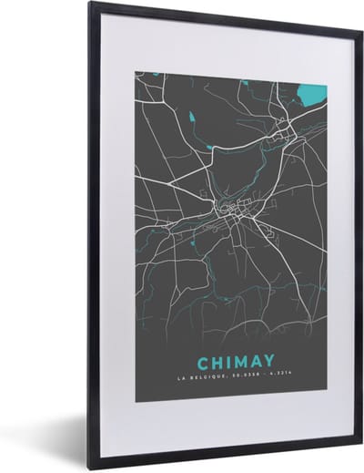 Fotolijst incl. Poster - Kaart – Plattegrond – Stadskaart – Chimay – België - Grijs - 40x60 cm - Posterlijst