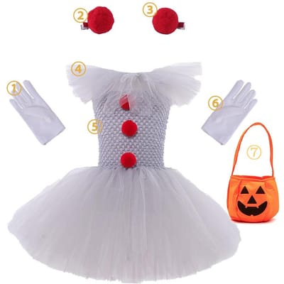 Halloween Clownjurk Kinderen Horrorfilm Cosplay Kostuum Set voor Meisjes Carnavalsfeest Feest Verkleedkleding Clowns 3-10 Jaar 6-7Y (Size 120cm) gray
