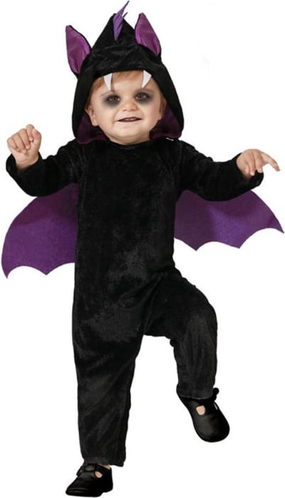 Atosa Verkleed pakje voor peuters - vleermuis - zwart/paars - carnaval/Halloween dieren verkleedkleding 24-36 mnd