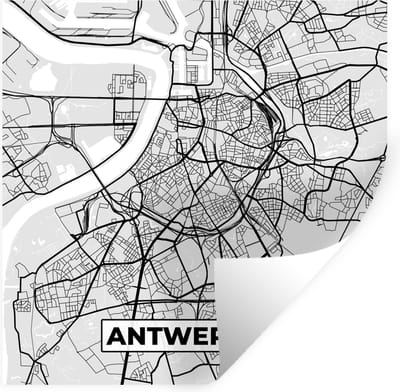 Muurstickers - Sticker Folie - België – Antwerpen – Stadskaart – Kaart – Zwart Wit – Plattegrond - 100x100 cm - Plakfolie - Muurstickers Kinderkamer - Zelfklevend Behang XXL - Zelfklevend behangpapier - Stickerfolie