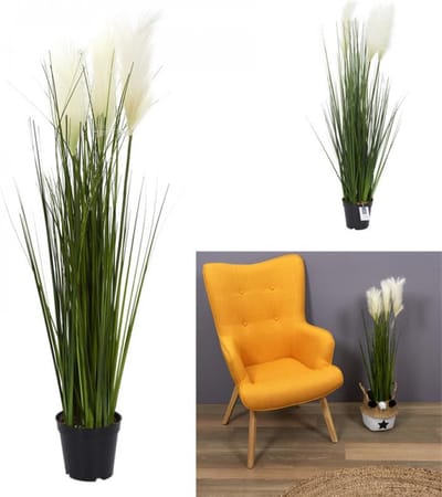 kunstgras en pampa - Hoogte  90cm -Groen/bruine riet gras/pluimgras - Siergras in zwarte plastic pot - Kunstplanten/nepplanten
