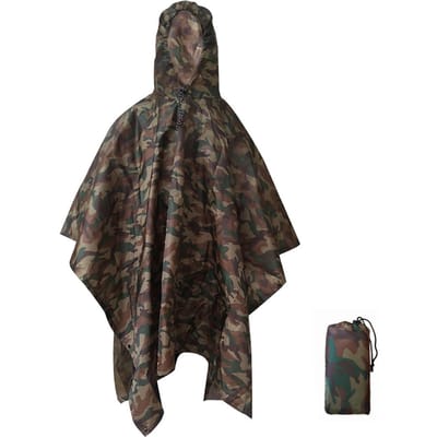 3-in-1 waterdichte regenponcho Lichtgewicht regenjas met capuchon Picknickmat Deken Zonnescherm voor camouflage
