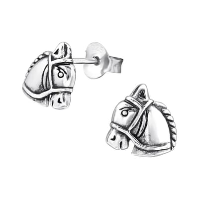 Aramat Jewels | Oorbellen | Zilveren Paarden Oorbellen – Geoxideerd Zilver – 9x7mm | | | |9mm | Zilver | Kinderen | Verkleurd niet