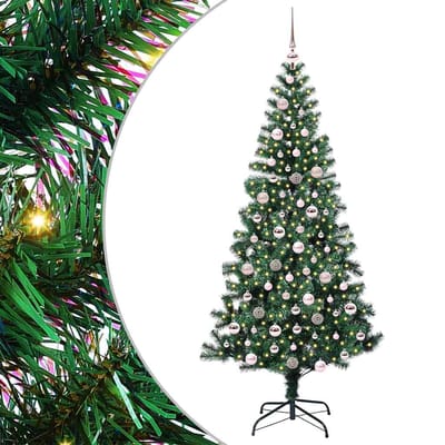 vidaXL - Kunststof - Voorverlichte - Kerstboom - Groen - 210 - cm - PVC - en - Metalen