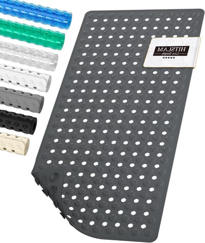 Lange Antislip Badmat 89 x 40 cm, BPA-vrij, Schimmelbestendig en Wasmachinebestendig, Zacht voor de Voeten, Anthracietkleur