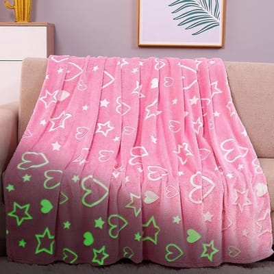 Zachte en Fluffy Kinderen Dekentje, 150 x 130 cm, Glow in the Dark, Warm Cadeau voor Kerst, Verjaardag en Pasen, Roze Hartjes