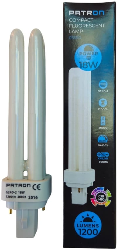 Patron PL-C 2P G24d-2 Spaarlamp | 18W 3000K 1200Lm 830