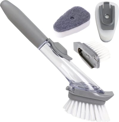 Livano Afwasborstel Met Zeepdispenser - Afwasborstel - Met Zeepreservoir - Dish Brush - Handvat + 2x Opzetborstel + 2x Sponsopzetborstel