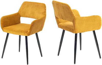Meubles Cosy Set van 2 eetkamerstoelen - met armleuningen Corduroy zitting - Geel
