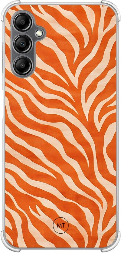 Hoesje (shockproof) geschikt voor Samsung Galaxy A14 5G - Zebra oranje - Extra sterke case - TPU/polycarbonaat - Print - Oranje, Transparant