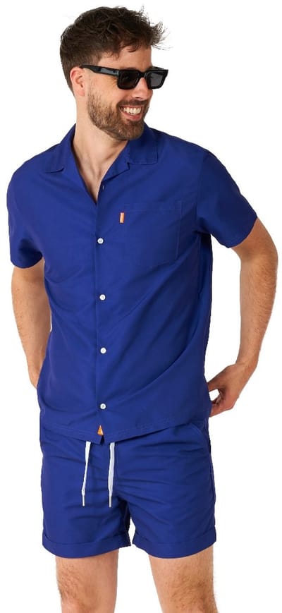 OppoSuits Navy Royale - Heren Zomer Set - Bevat Shirt En Shorts - Festival Outfit - Blauw - Maat: L