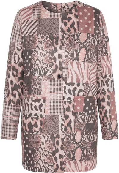 MIAMODA - Dames - Suède jasje rechte pasvorm all-over print - Goudbruin - Maat 42