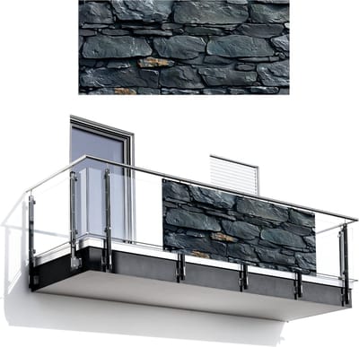 Balkonscherm 200x90 cm - Balkonposter Stenen - Steenoptiek - Antraciet - Grijs - Balkon scherm decoratie - Balkonschermen - Balkondoek zonnescherm