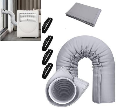 Mobiele Airco Slang Isolatiehoes | Grijs Isolerende Uitlaatslang Hoes | Past Op 13 & 15cm Diameter Slangen | Met 4 Stevige Verstelbare Bevestigingsbanden | Dikke Isolatielaag Energiebesparend | Eenvoudig Te Monteren Verhoogt Koelrendement| Cyslmuk®