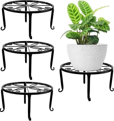 Famanu - Set van 4 metalen plantenstandaards Ø 23 cm, robuuste bloempotsteun, roestvrij, geschikt voor binnen en buiten