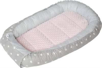 QIN® Babynestje - Baby Bed - Baby Nestje - Sterren met roze Minky-stof - 100cm x 60cm x 15cm