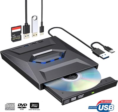 BPgoods® Externe DVD/CD Speler & Brander - USB-C en USB 3.0 - SD & Micro SD Kaartlezer - 2-Poorts USB Hub - Windows, Mac & Linux