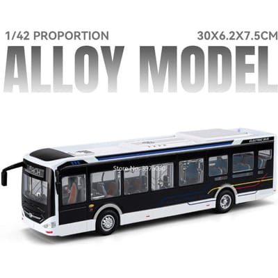 1:42 Nieuwe Energie Bus Modellen Auto's Speelgoed Legering Diecast Wiel Terugtrek Miniatuur Bussen Met Licht Muziek Voertuig Jongens Educatief Speelgoed