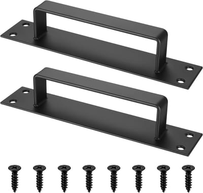 Set van 2 Zwarte Schuifdeurgrepen voor Houten Poorten - IJzeren Trekhandgrepen voor Keukenkasten, Kasten en Schuren, 8x1.5cm