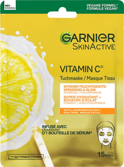 Garnier SkinActive Tissue Masker met Vitamine C* - voor een Stralende Huid - Hydratatieboost met Vitamine C* & Hyaluronzuur - 1 stuk