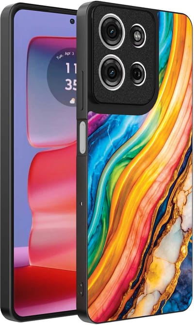 Geschikt voor Motorola Edge 50 Pro Telefoonhoesje met Regenboog Goud Marmer Opdruk - TPU Backcover Case Rainbow Gold Marble Design - Smartphonica geschikt voor Motorola Edge 50 Pro