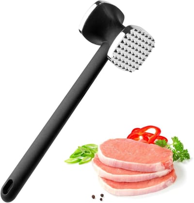 EXCITAT Vleesvermalser van zinklegering - 24 cm - Dubbelzijdige schnitzelvermalser - Antislip handvat - Zilveren vleeshamer - Geschikt voor schnitzel, rundvlees, biefstuk en kip