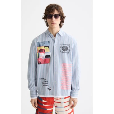 Scotch & Soda Graphic Patchwork Striped Oxford Shirt Faded Denim Lavender  Taglia: S | Camicie Casual Outlet | Uomo | Blu