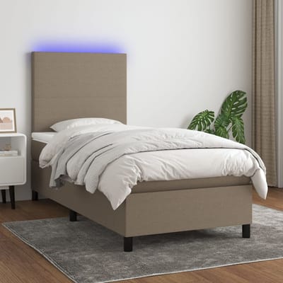 vidaXL - Boxspring - met - matras - en - LED - stof - taupe - 80x200 - cm