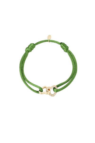 Satijnen armband Double Heart Sparkle - Verstelbaar - One Size - Olive - NEW