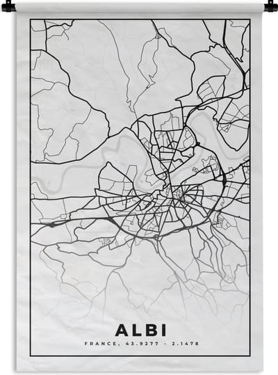 Wandkleed - Wanddoek - Stadskaart - Frankrijk - Kaart - Plattegrond - Albi - Zwart wit - 120x180 cm - Wandtapijt