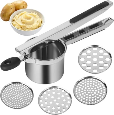 spätzlepers van roestvrij staal, spaghettepers met 4 verwisselbare zeefjes, voor aardappelpuree, groentepap, vruchtensappen