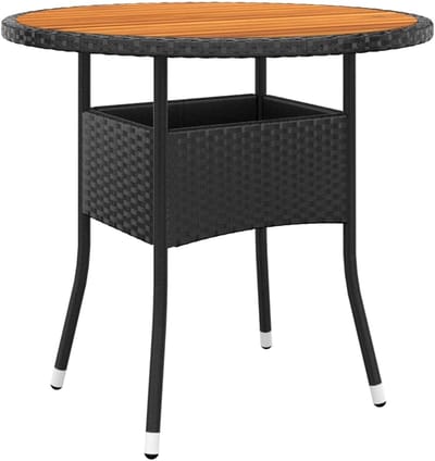 Tuintafel Acaciahout - Buiten Eettafel - Terras Genieten - Duurzaam Polyrotan - 80 x 75 cm - Zwart