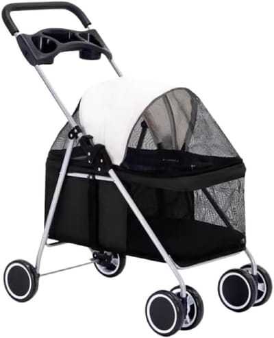 Huisdierbuggy - Wandelwagen Honden - Comfortabel Vervoer - Opvouwbaar Ontwerp - 4 Wielen - Zwart