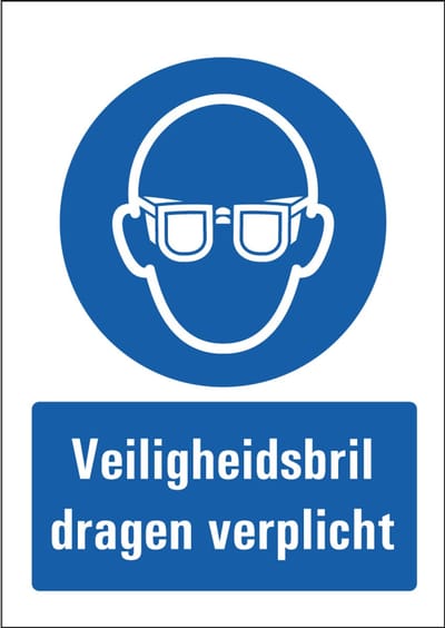 Veiligheidsbril dragen verplicht bord met tekst 297 x 420 mm