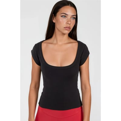 Slim Fit Ribbel U-Hals Blouse