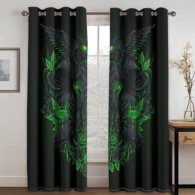 Ébène Doré vent sombre Totem impression numérique rideau salon chambre à coucher environnement domestique aménagement paysager fibre de polyester tissu de rideau W50xH130(CM)x2pcs&Grommet Top bleu