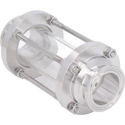 Indicateur de débit en ligne en verre 304 Acier inoxydable de qualité alimentaire Observation omnidirectionnelle Sanitaire Indicateur de débit avec extrémité à bride white