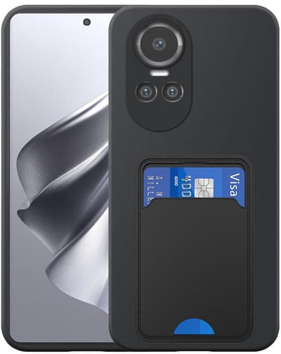 Geschikt voor Oppo Reno 10 Telefoonhoesje met TPU Pasjeshouder - Flexible Back Cover Case Siliconen TPU with Cardslot - Zwart - Smartphonica geschikt voor Oppo Reno 10